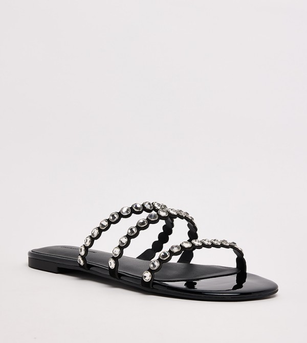 Crystal Embellished Strap Flat Sandals