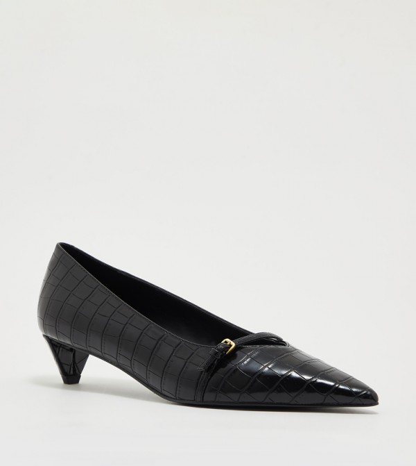 Croc Textured Pointed Toe Kitten Heel Pumps
