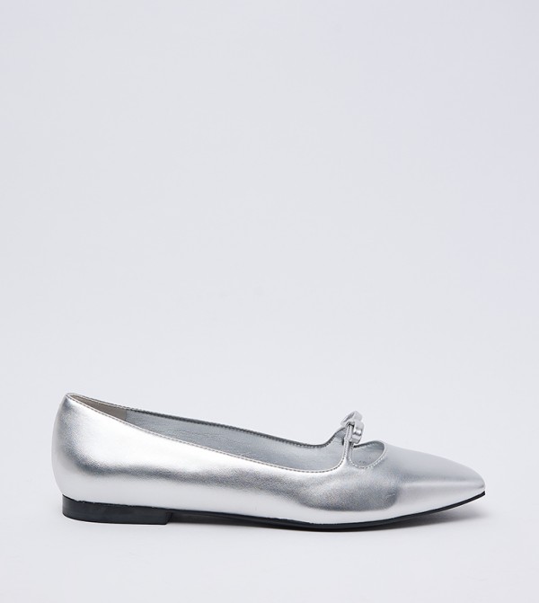 Metallic Bow Detail Pointed Toe Ballerinas