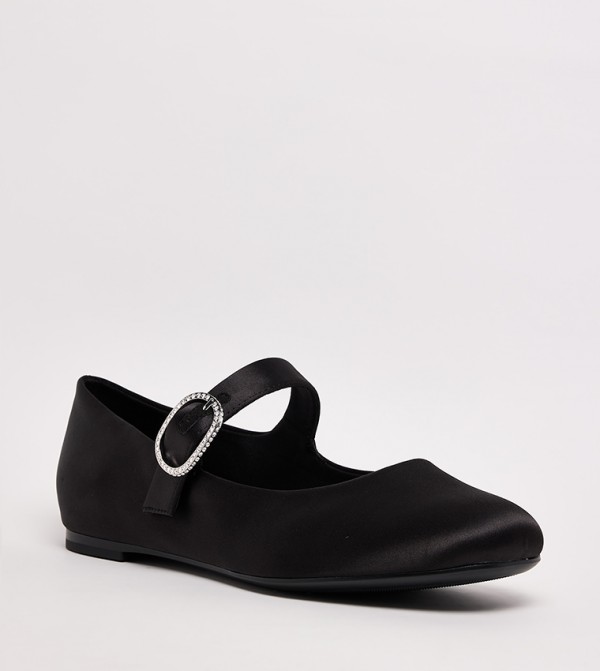JANNIE Satin Crystal Buckle Mary Janes