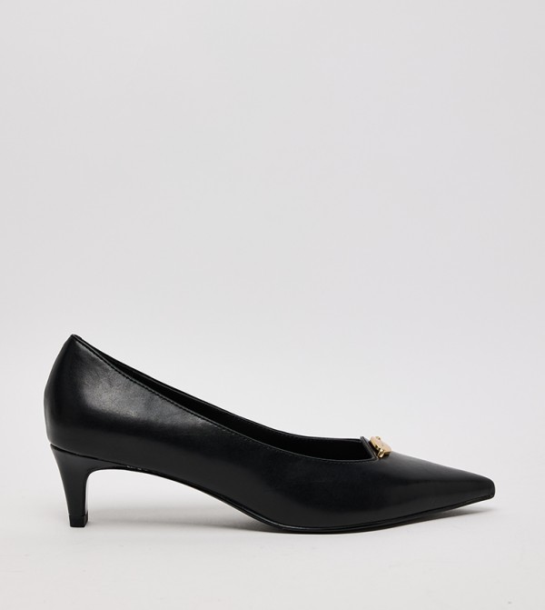 Metallic Accent Pointed Toe Blade Heel Pumps