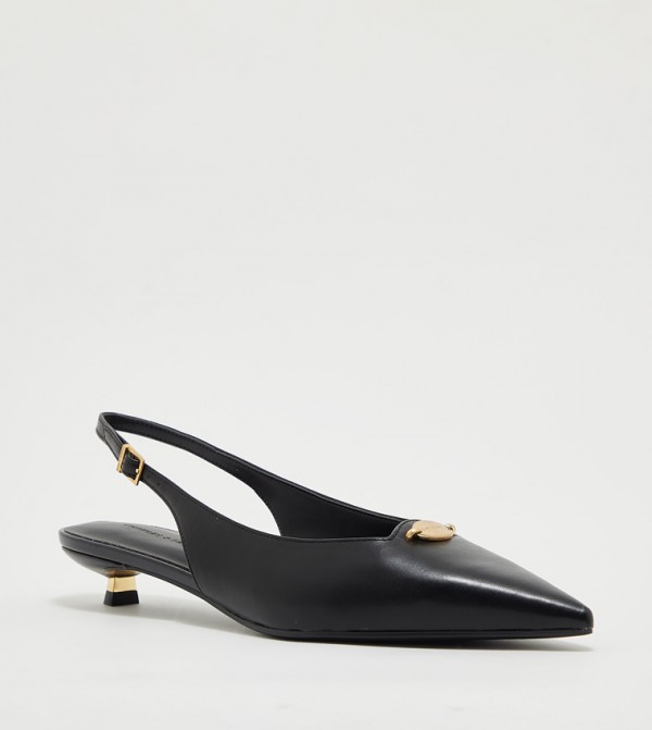 Metal Accent Kitten Heel Slingback Pumps