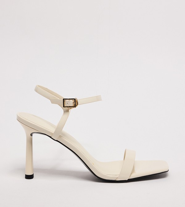 Textured Ankle Loop Heeled Sandals