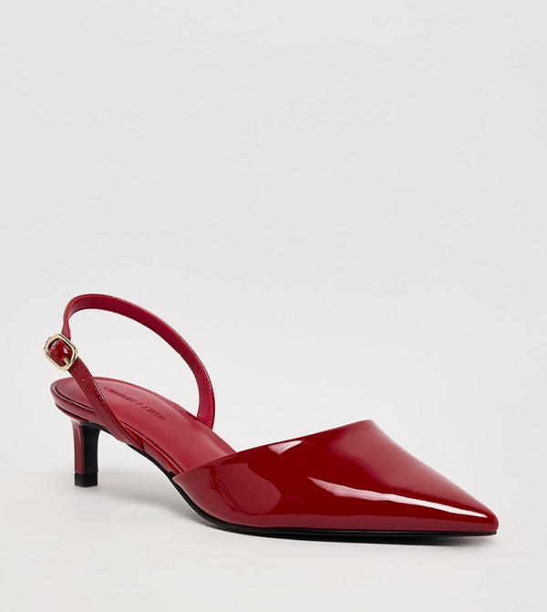 Glossy Pointed-Toe Slingback Pumps