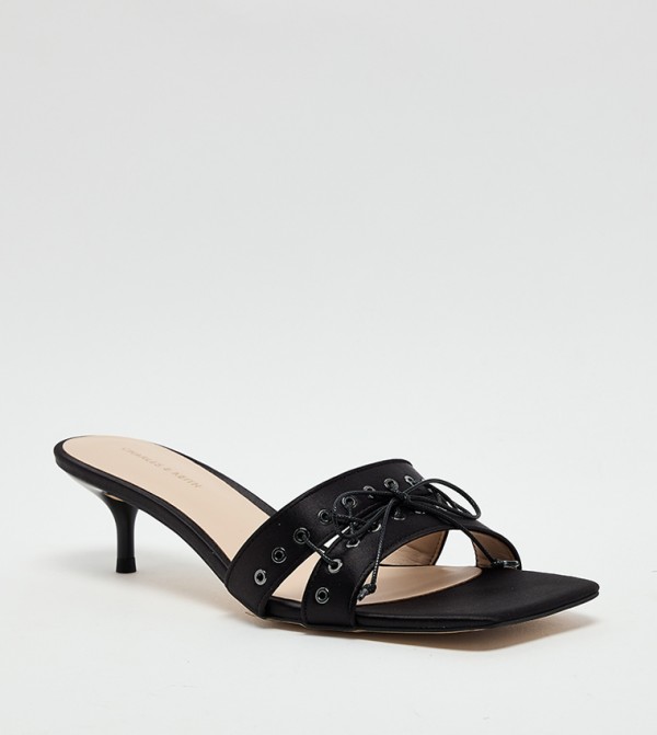 Lace-Up Double-Strap Kitten Heel Sandals