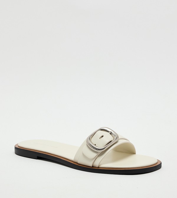 Textured Buckle-Strap Flat Sandals