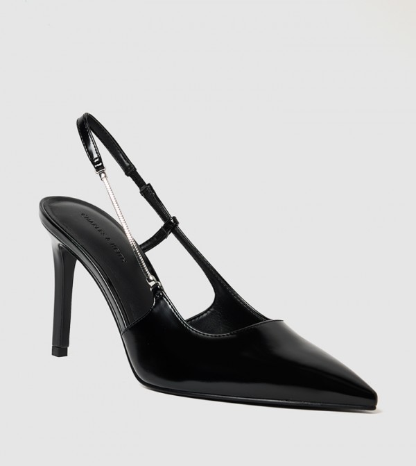 Chain Strap Pointed Toe Slingback Pumps