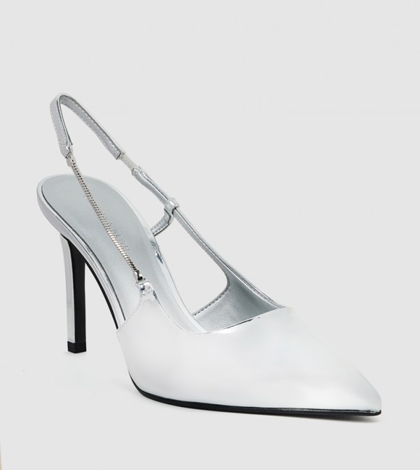 Metallic Chain Strap Slingback Pumps