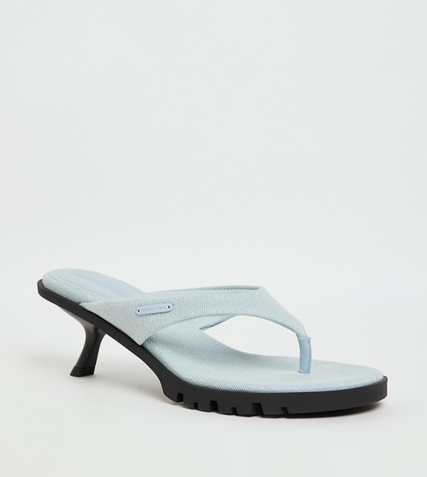 Textured Toe-Post Heeled Sandals