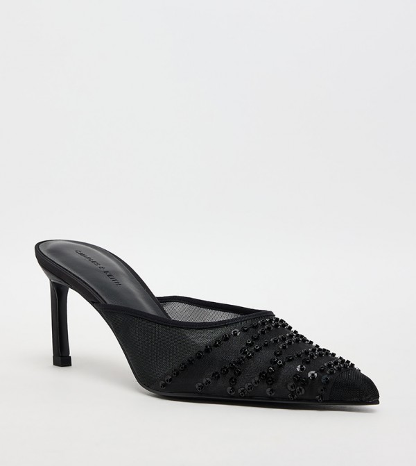 Embellished Mesh Mule Pumps