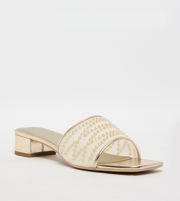 Embellished Mesh Heeled Sandals