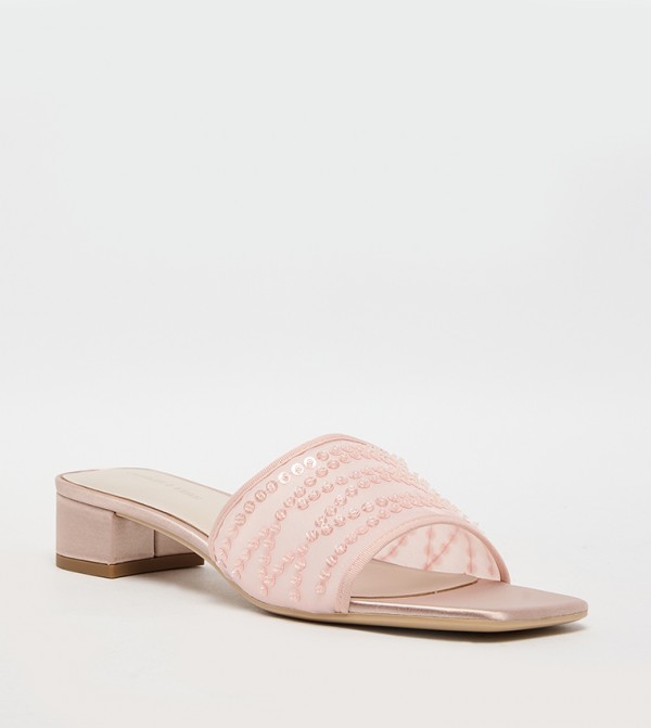 Embellished Mesh Heeled Sandals