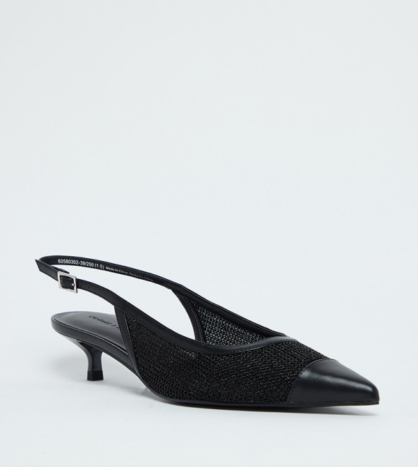Mesh Cap-Toe Kitten Heel Pumps