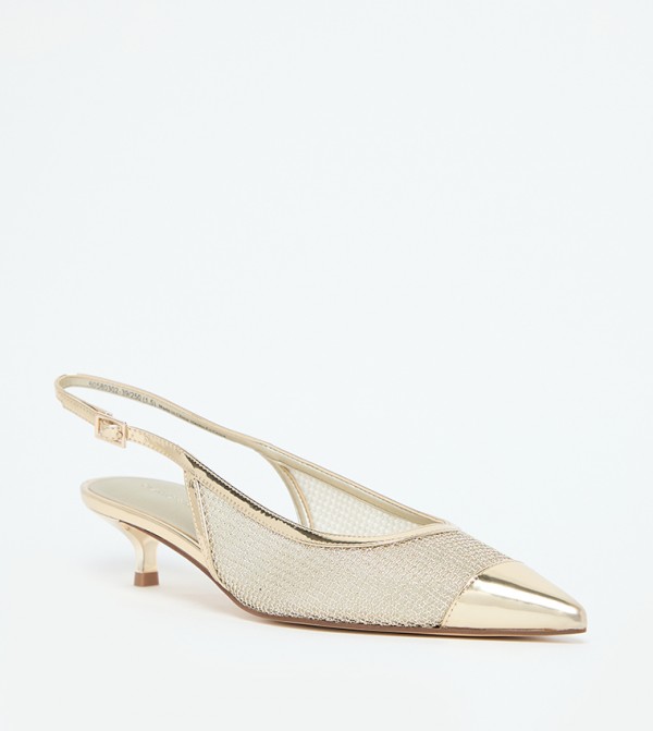 Mesh Metallic Cap-Toe Kitten Heel Pumps