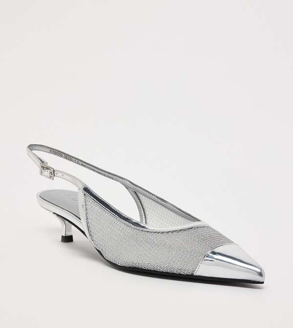 Mesh Metallic Cap-Toe Kitten Heel Pumps
