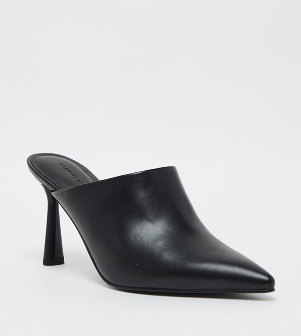 Solid Pointed Toe Heeled Mules
