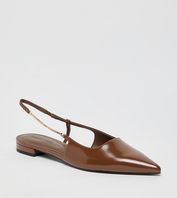 Pointed-Toe Chain Strap Slingback Flats