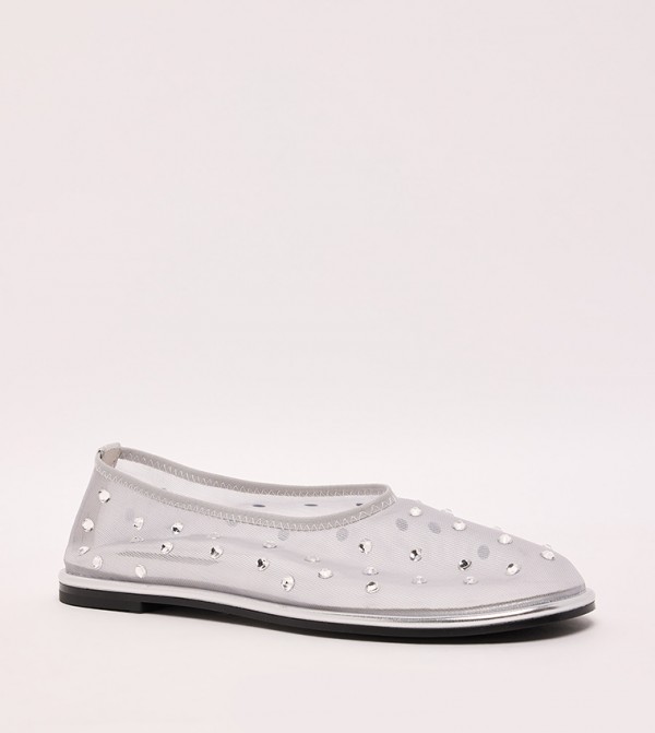 Embellished Mesh Ballet Flats