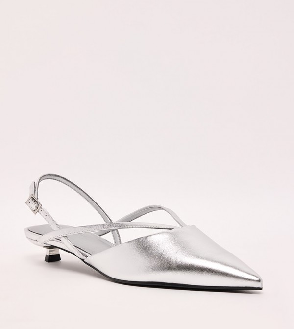 Metallic Slingback Kitten Heel Pumps