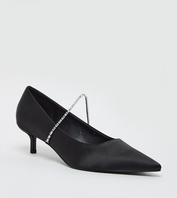 Embellished Strap Satin Mary Jane Pumps