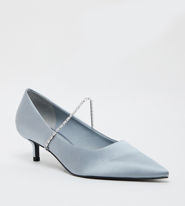 Embellished Strap Satin Mary Jane Pumps