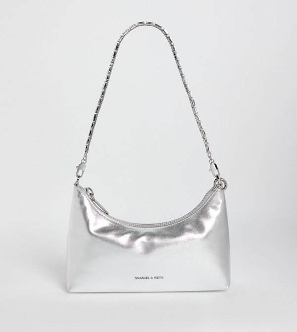 Metallic Crystal-Embellished Chain-Handle Shoulder Bag