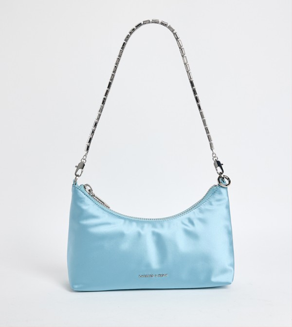 Embellished Chain-Handle Satin Shoulder Bag
