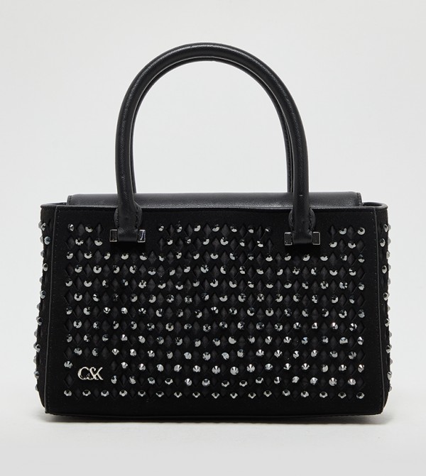 Suede & Leather Studded Laser Cut Satchel Bag