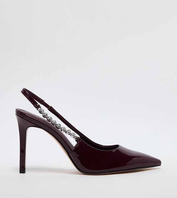 FLORES Patent Embellished Strap Slingback Pumps