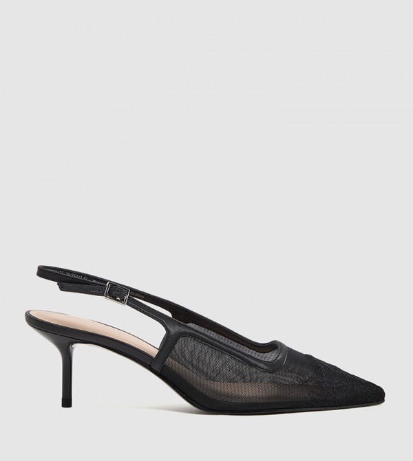 Mesh Pointed Toe Slingback Pumps