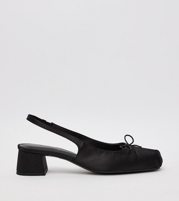 Satin Bow Detail Square Toe Slingback Pumps