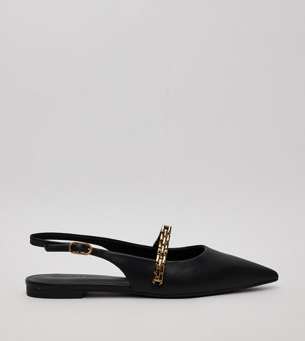 Chain Strap Pointed Toe Slingback Flats