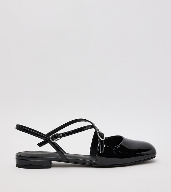 Patent Crossover Buckled Slingback Flats