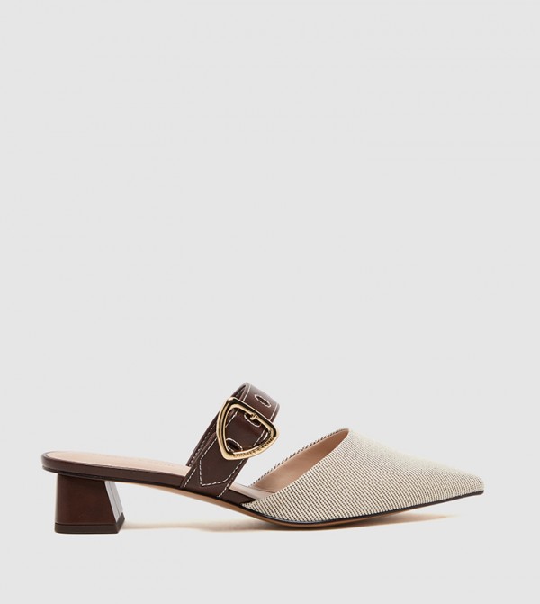 SEPPHE Twill Metallic Buckle Mule Pumps