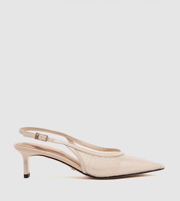 Sequined Mesh Slingback Kitten Heel Pumps