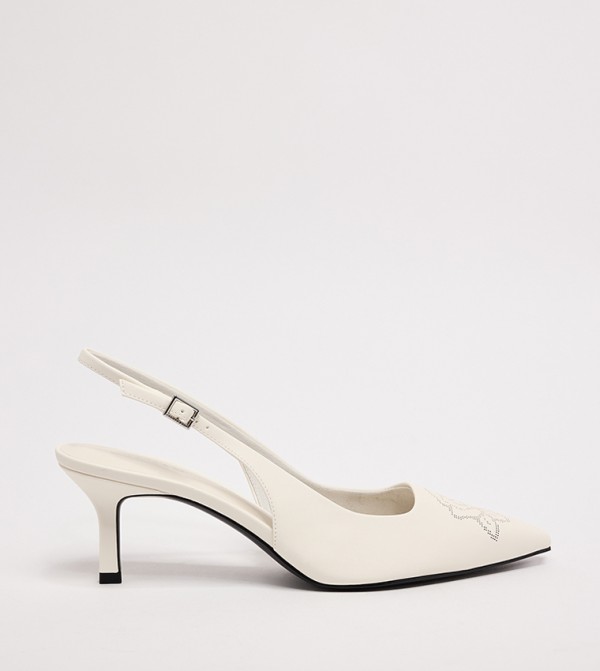 Perforated Rose Pointed Toe Slingback Pumps