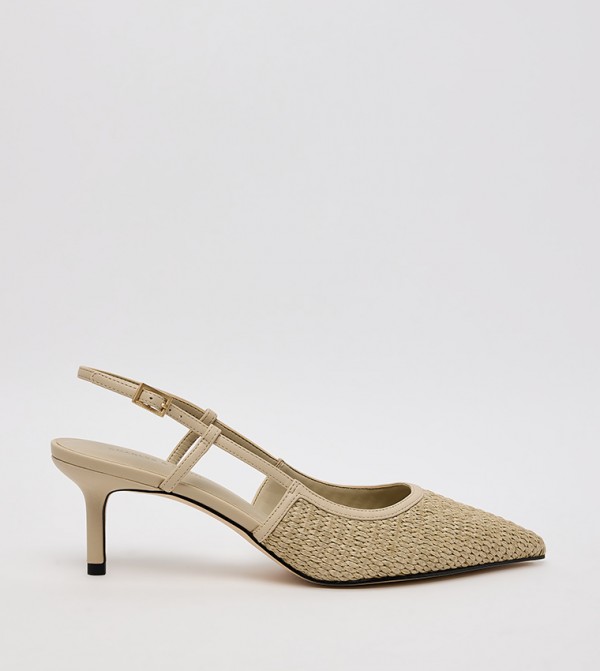 Raffia Pointed Toe Slingback Pumps