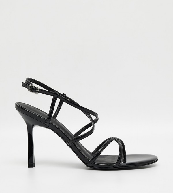 Strappy Crossover Trapeze-Heel Sandals