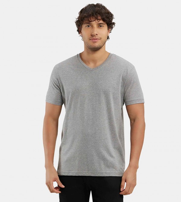 Solid Short Sleeves V-Neck T-Shirt