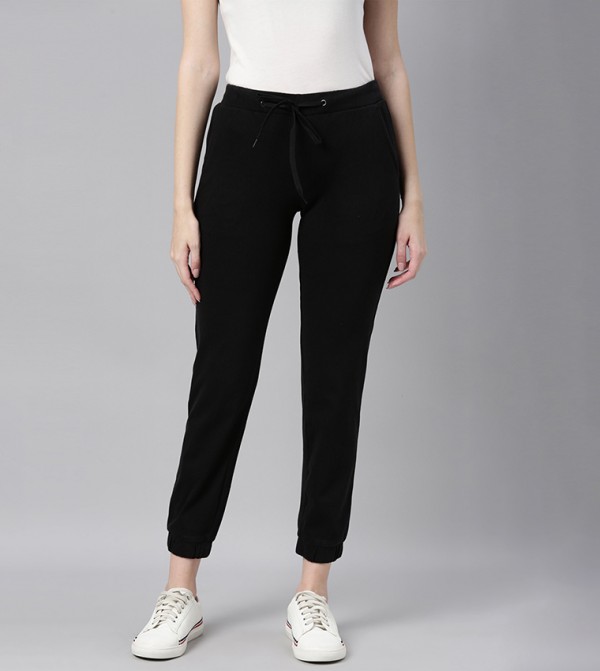 Solid Drawstring Waist Cotton Joggers