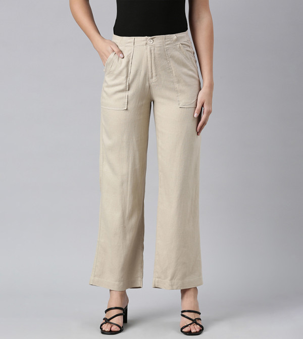 بنطال واسع لينن سادة  