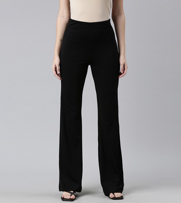 Solid High Rise Flared Pants