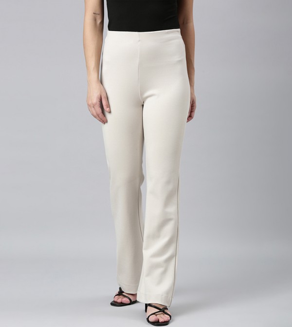 Solid High Rise Flared Pants
