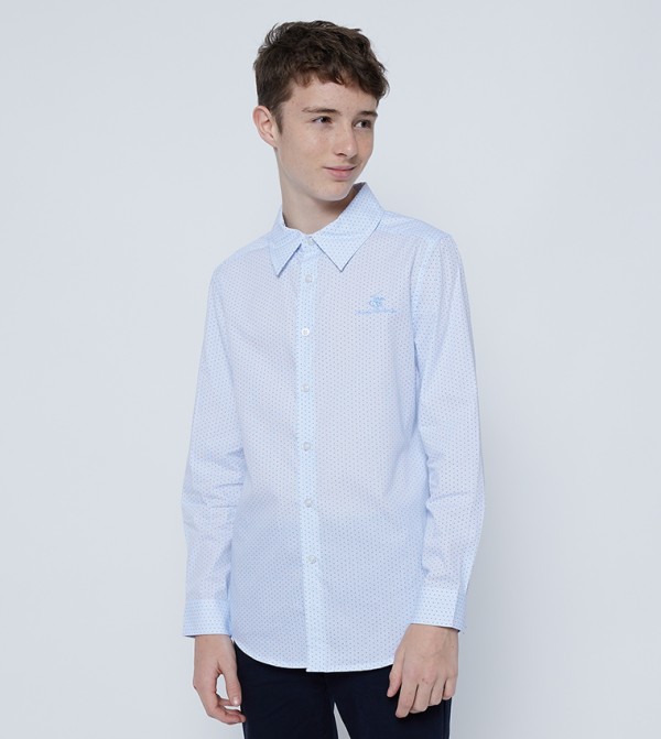 Logo Embroidered Polka Dots Casual Shirt