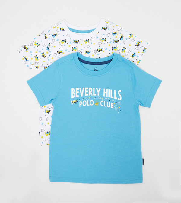 عبوة من قطعتين تيشيرت بأكمام قصيرة وطبعات 