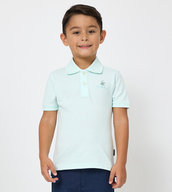 تيشيرت بولو بأكمام قصيرة  وتطريز شعار 