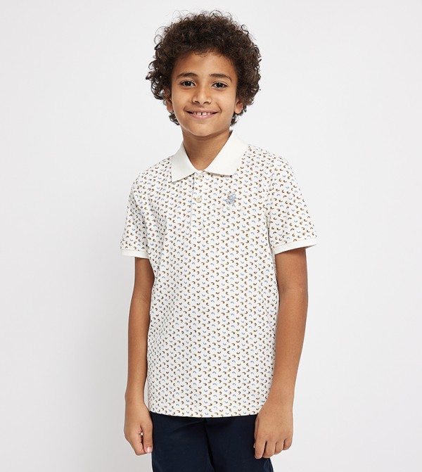 تيشيرت بولو بأكمام قصيرة وطبعة