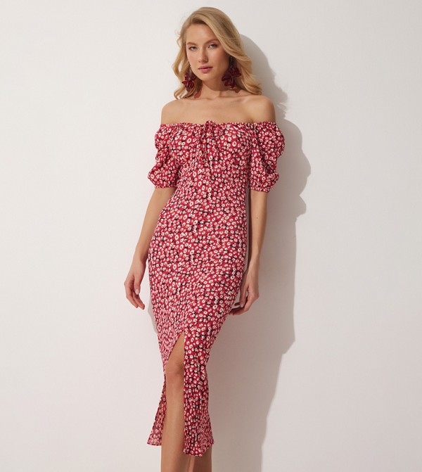 Carmen Neck Slit Dress
