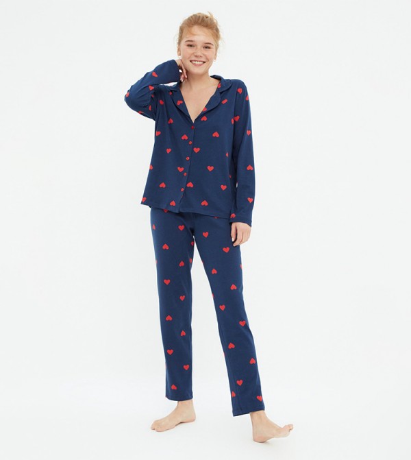 Buy Trendyol Printed Regular Pajama Set In NAVY BLUE 6thStreet UAE