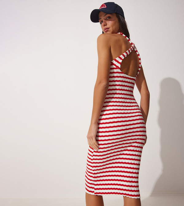 red and white striped bodycon dress Red Stripe Strapless Midi Dress - Event Dresses main image 1
